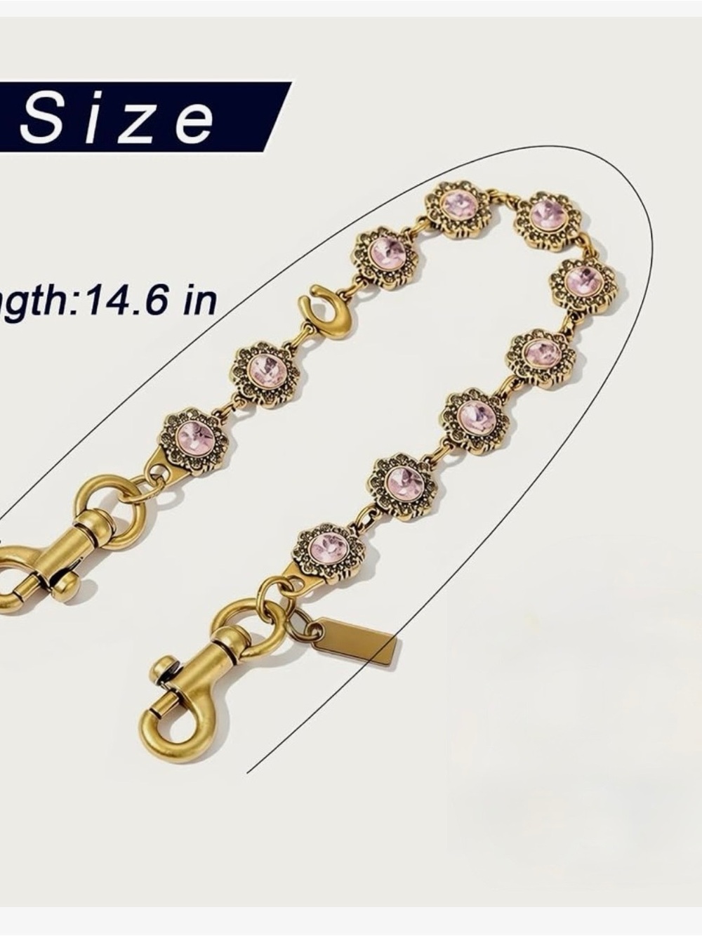 Jueqiba Coach inspired Pink and brass Crystal Flower bag charm Chain - Picture 3 of 3